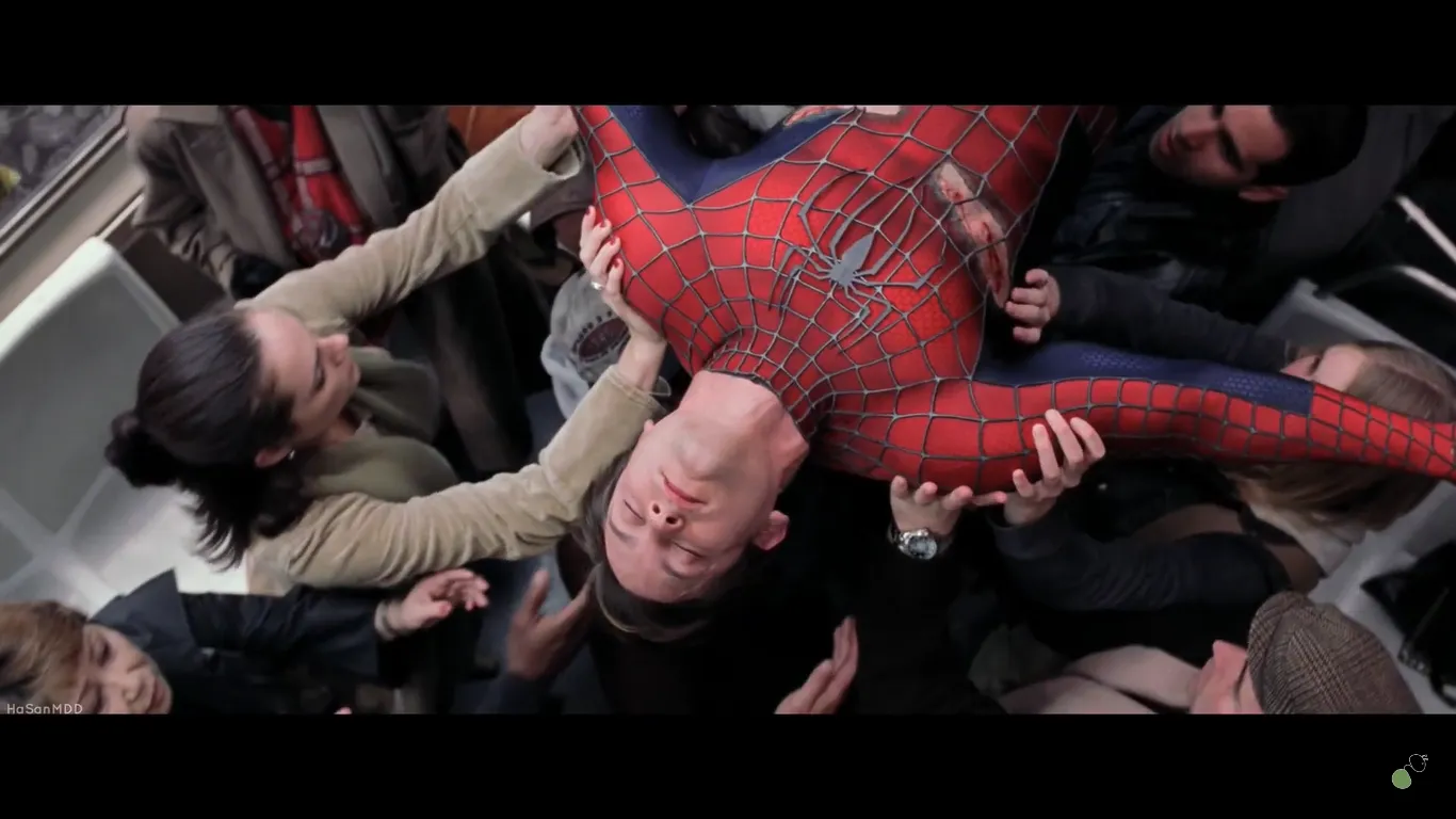 Spiderman saves the train in Spiderman 2